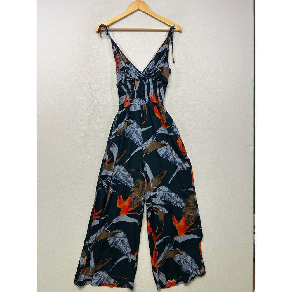 Tropical Boho Patron of Peace Womens S Navy Floral Bird of Paradise Jumpsuit